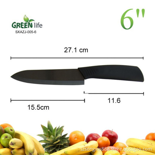 Hot selling 1-Piece 6 inch ceramic chef's knife with soft handle,black blade&handle,mirror polished